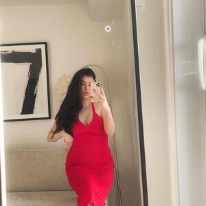 Red V-Neck Bodycon Dress - Zara